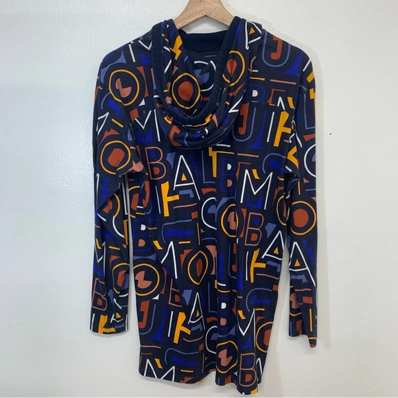 Columbia All Over‎ Print Hood Top Woman Medium  Y2K Spell Out Tunic 100% Cotton - Picture 4 of 11